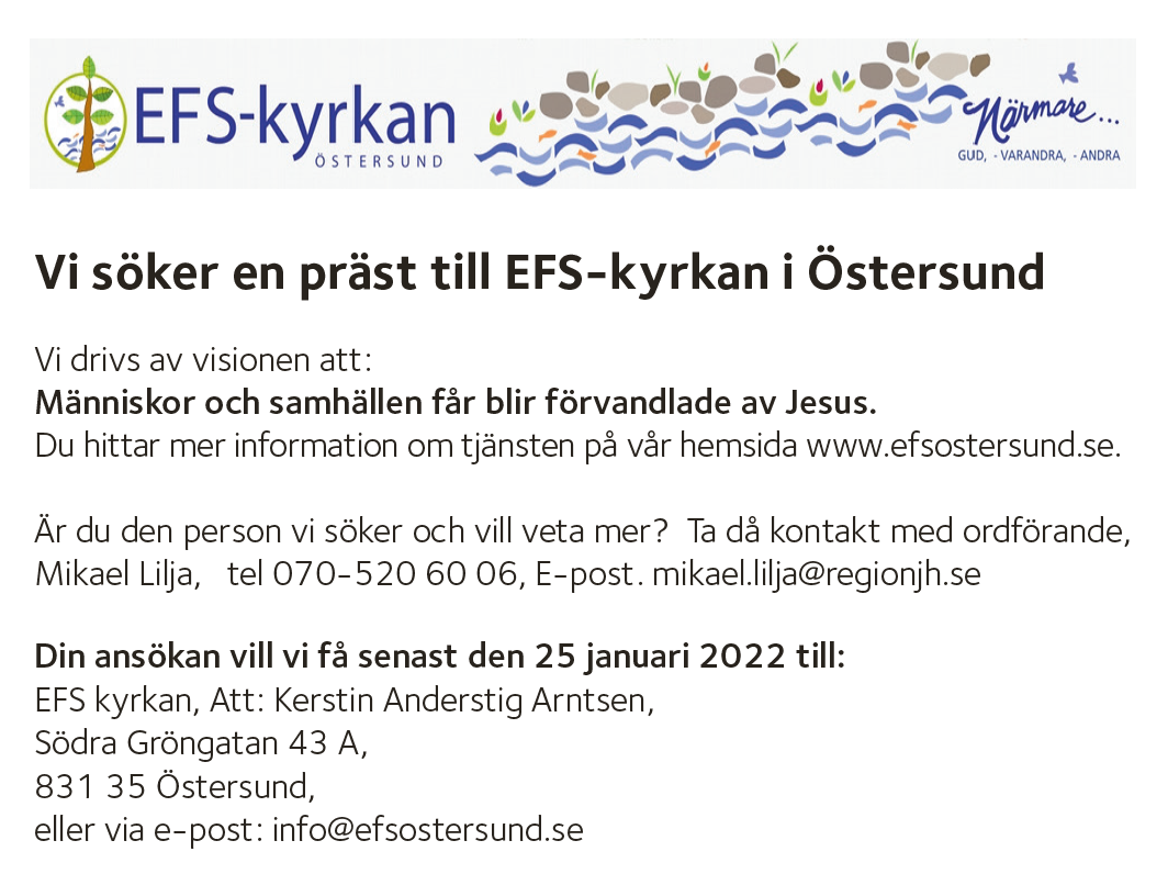 Prästtjänst EFS kyrkan Östersund